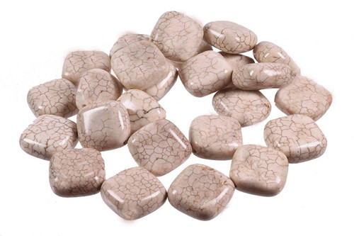 15mm White Turquoise Puff Square Beads 15.5" stabilized [t5aw15]