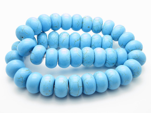 16mm Blue Turquoise Rondelle Beads 15.5" stabilized [t3b16]