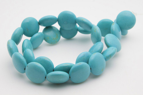 12mm Blue Turquoise Puff Coin Beads 15.5" stabilized [t4b12]