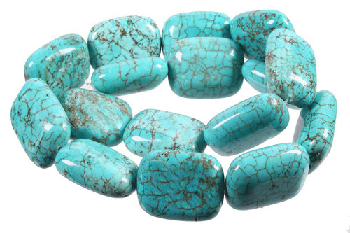 18x25mm Blue Turquoise Puff Pillow Beads 15.5" stabilized [t200]