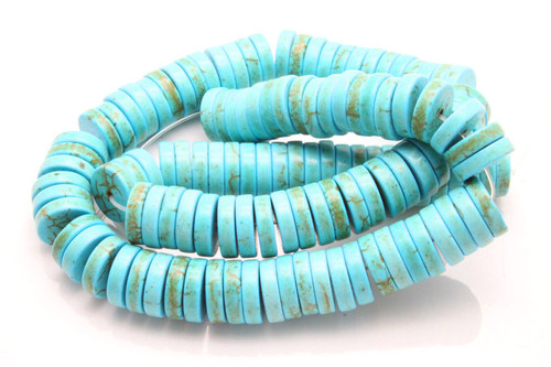 14mm Blue Turquoise Heishi Beads 15.5" stabilized [t3b14h]