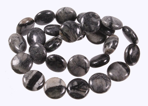 15mm Picasso Jasper Puff Coin Beads 15.5" natural [s4b20-15]