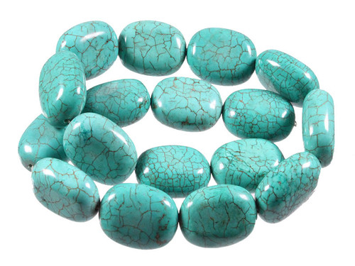 18x25mm Blue Turquoise Puff Oval Beads 15.5" stabilized [t7b18a]