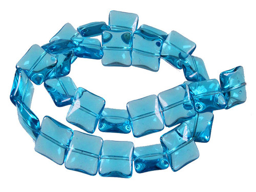 14mm Aquamarine Puff Square Beads 15.5" synthetic [u83a34]