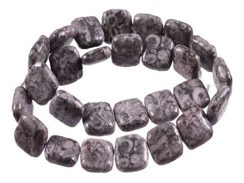 15mm Fossil Jasper Puff Square Beads 15.5" natural [s5b37-15]