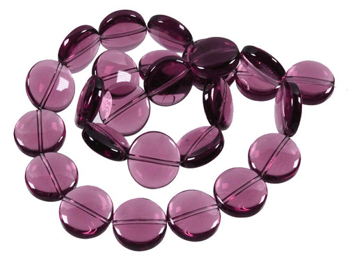 14mm Amethyst Puff Coin Beads 15.5" synthetic [u82a6]
