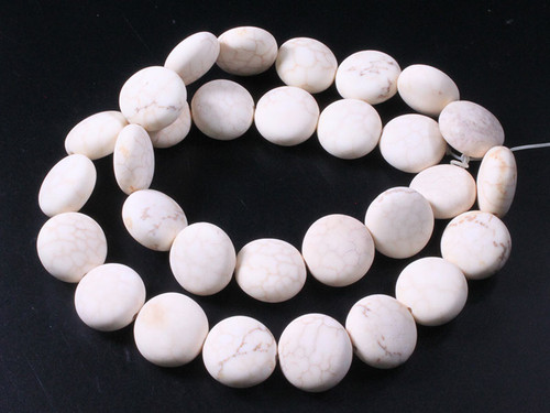 12mm White Turquoise Puff Coin Beads 15.5" stabilized [t4w12]