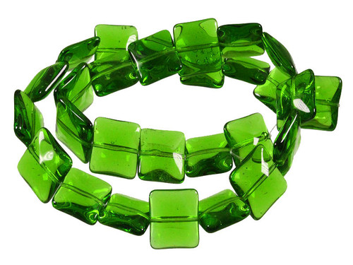 14mm Green Quartz Puff Square Beads 15.5" synthetic [u83a37]