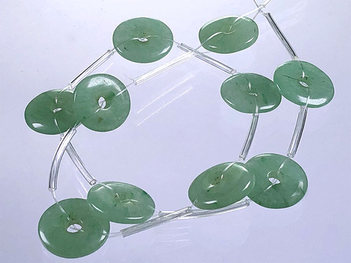 15mm Green Aventurine Donut Beads 15.5" Light natural [s611]