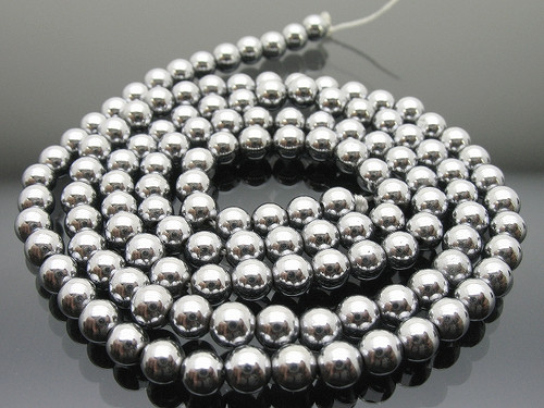 4mm Hematite Silver Round Beads 15.5" coated [4a21s]