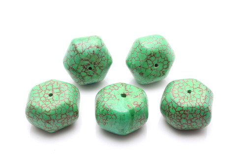 15x20mm Green Turquoise Rondelle Hexagon Beads 5pcs. stabilized [t302-5]