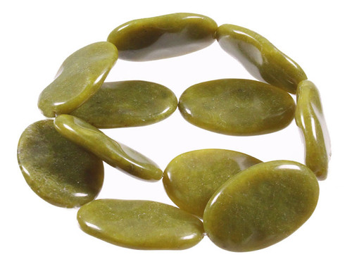 25x35mm Olivine Jade Oval Wave Beads 15.5" natural [wa205]