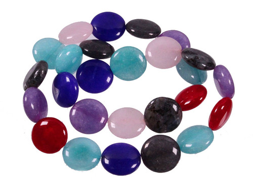 15mm Mix Jade Puff Coin Beads 15.5" dyed [wa412]