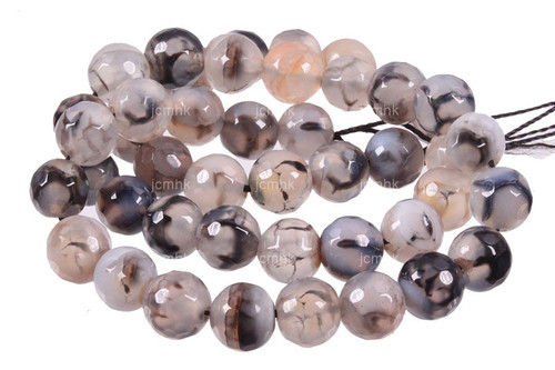 10mm Black Fire Agate Faceted Round Beads 15.5" natural [c10f17]