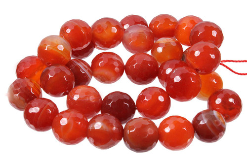 6mm Red Stripe Agate Faceted Round Beads 15.5" heated [c6f20]