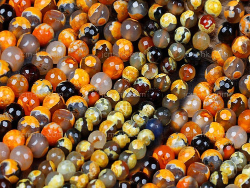 4mm Orange Faceted Fire Agate Round Beads 15.5" dyed [4g2h]