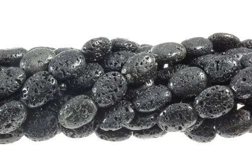 10x14mm Volcano Black Lava Puff Oval Beads 15.5" natural [k10a]