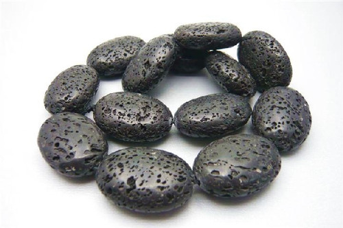 18x25mm Volcano Black Lava Puff Oval Beads 15.5" natural [k10c]