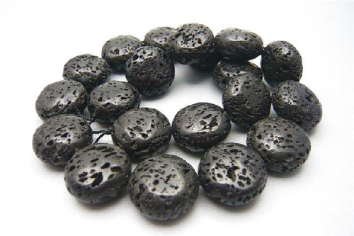 25mm Black Lava Coin Beads 15.5" natural [k4b25]