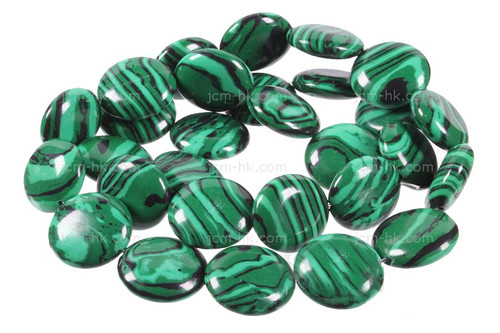 14mm Malachite Coin Beads 15.5" synthetic [s418b]