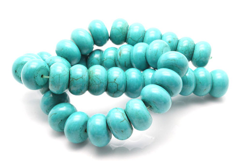 14mm Tibetan Turquoise Rondelle Beads 15.5" stabilized [t3c14]