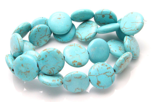 16mm Blue Turquoise Puff Coin Beads 15.5" stabilized [t4b16]