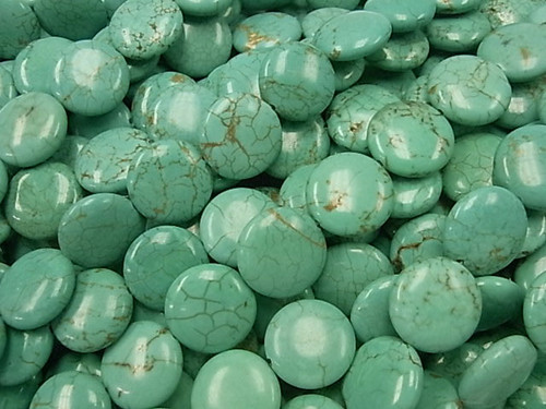 16mm Green Turquoise Puff Coin Beads 15.5" stabilized [t4g16]