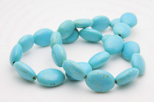 13x18mm Blue Turquoise Puff Oval Beads 15.5" stabilized [t7b13]