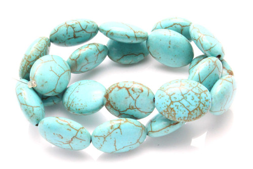 15x20mm Blue Turquoise Puff Oval Beads 15.5" stabilized [t7b15]