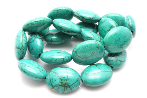 18x25mm Tibetan Turquoise Puff Oval Beads 15.5" stabilized [t7c18]