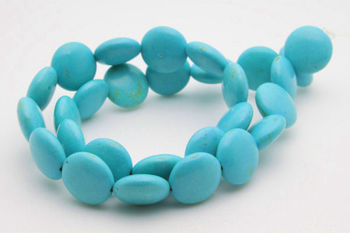 14mm Blue Turquoise Coin Beads 15.5" stabilized [ts111]