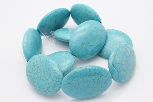 30x40mm Blue Turquoise Oval Beads 15.5" stabilized [ts141]