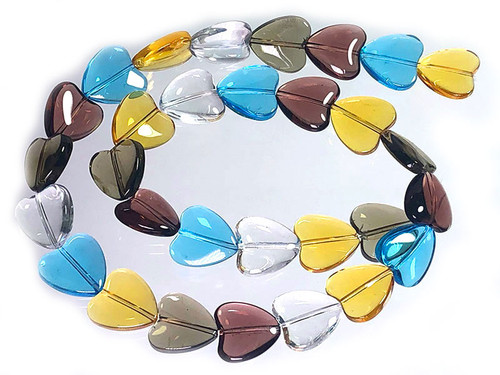 14mm Mix Quartz Puff Heart Beads 15.5" synthetic [u85x]