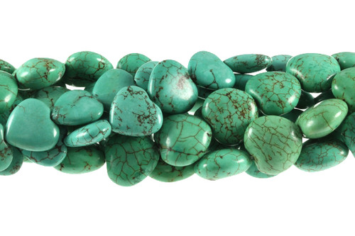 16mm Green Turquoise Puff Heart Beads 15.5" stabilized [t6g16a]