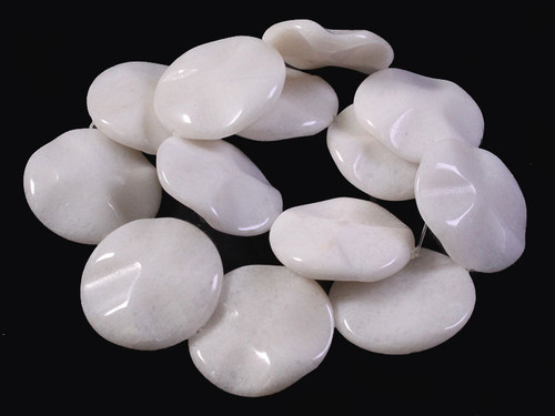 30mm Snow Jade Coin Wave Beads 15.5" natural [wa201]