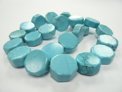 18x8mm Turquoise Hexagon Carved Beads 16" [t107]