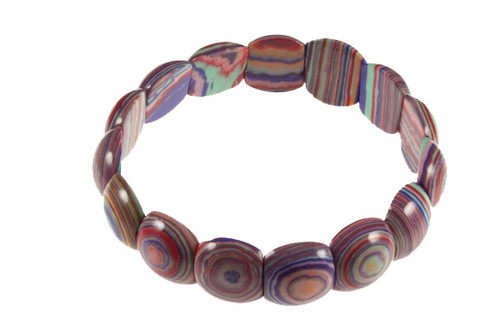 13x15mm Rainbow Malachite Puff Elastic Bracelet 7.7" synthetic [b7f4]