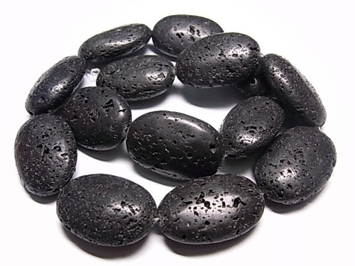 22x30mm Volcano Black Lava Puff Oval Beads 15.5" natural [k10d]
