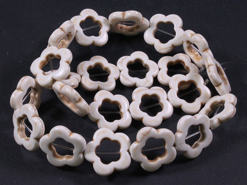 20mm White Magnesite Flower Donuts Beads 15.5" [t364w]