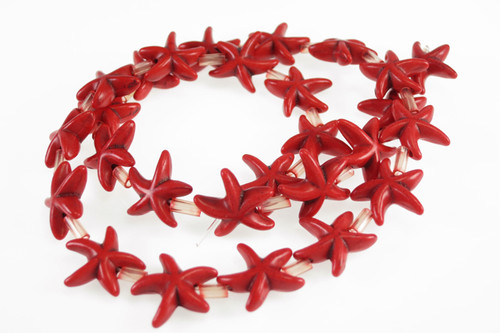 15mm Red Magnesite Star Fish Beads 15.5" [t451r]