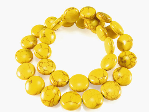 10mm Yellow Magnesite Puff coin Beads 15.5" [t550y]