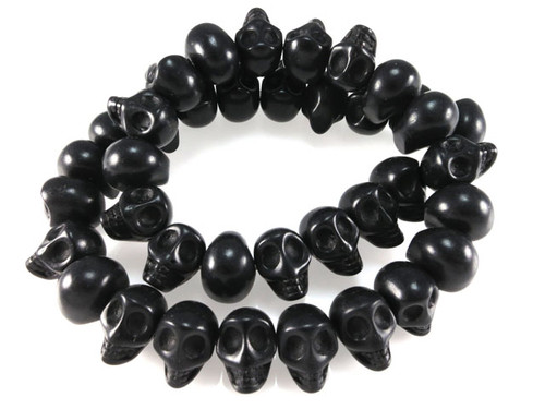 14x10mm Black Magnesite Skull Beads 15.5" [t177k]