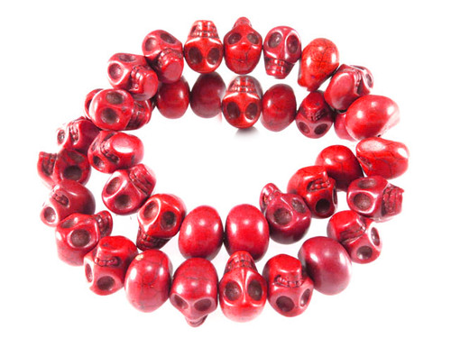 14x10mm Red Magnesite Skull Beads 15.5" [t177r]