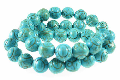 10mm Blue Magnesite Carved Beads 15.5" [t379b]