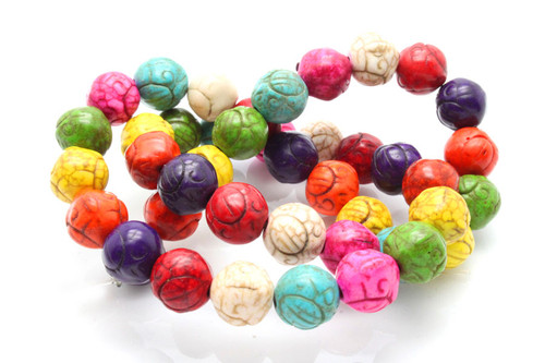 10mm Mix Magnesite Craved Round Beads 15.5" [t379x]