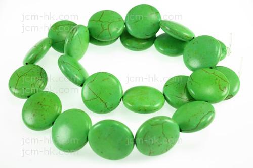 18mm Green Magnesite Puff Coin Beads 15.5" [t383g]