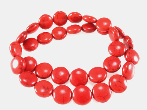 18mm Red Magnesite Puff Coin Beads 15.5" [t383r]