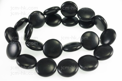 14mm Black Magnesite Puff Coin Beads 15.5" [t384k]