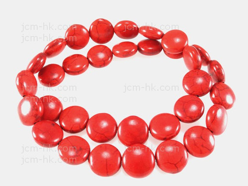 14mm Red Magnesite Puff Coin Beads 15.5" [t384r]
