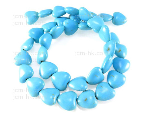 14mm Blue Magnesite Heart Beads 15.5" [t399b]